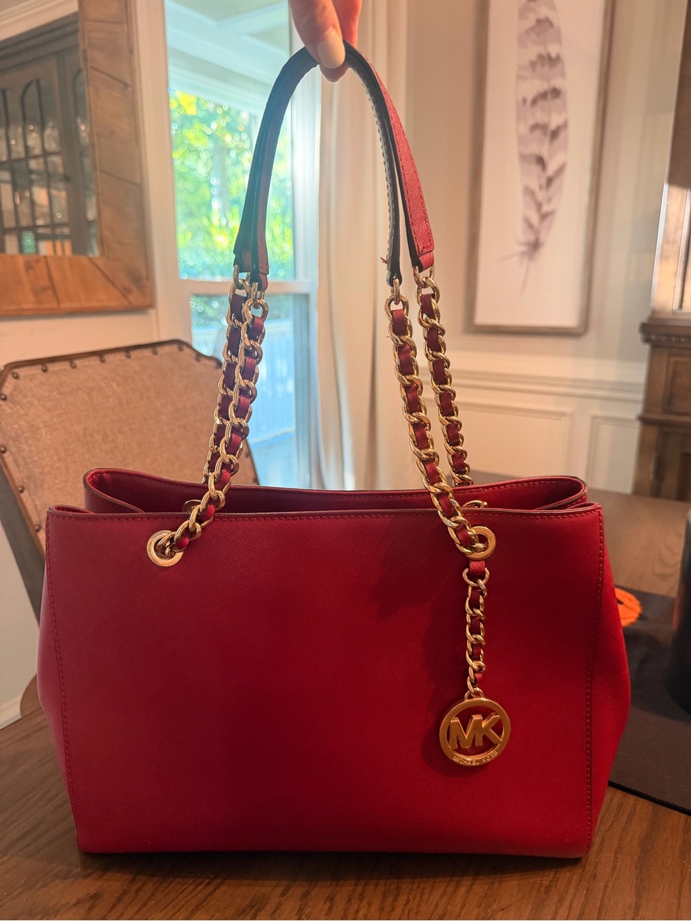Michael Kors Cherry Susannah Large Saffiano Tote Shoulder Purse
